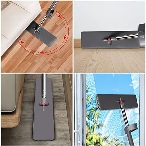 MASTERTOP Balai Serpillière Microfibre à Essorage Intégré, Balai Auto Essoreur avec Tête Rotative à 360°, Serpillère à Rangement Debout pour Nettoyage de Sol avec 6 Tampons Microfibre