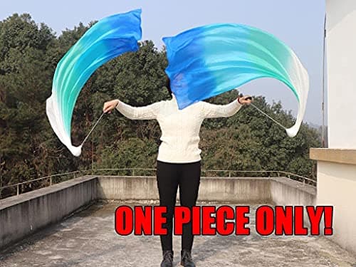 Winged Sirenny 1 Pièce Poi Voile de Danse Orientale (Baladi) 135cm, Accessoire De Danse Ventre en Vraie Soie (Mer)