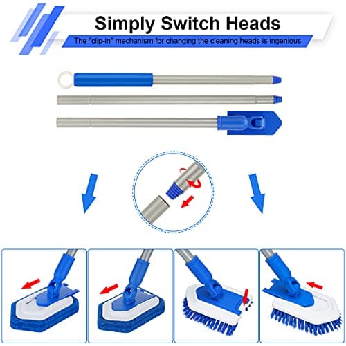 Lalafancy 2 in 1 Brosse Baignoire Éponge Emsemble avec 119cm Manche Brosse de Nettoyage Brosse à Récurer pour Baignoire Carrelage Salle de Bain Cuisine Balcon