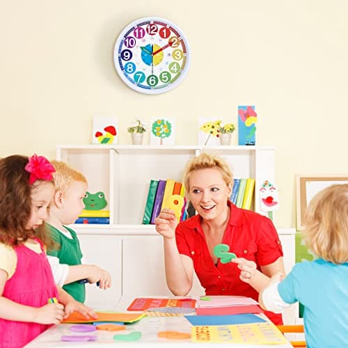 Lafocuse Silencieuse Horloge Murale Enfant Apprentissage Colorée avec 3D Chiffres Facile à Lire pour Ecole Chambre Enfant Classe 30 cm
