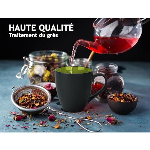 MIAMIO - 6 x 350 ml Tasse à café en grès/Ensemble de tasses Le Papillon Collection (Noir-Multicolore)