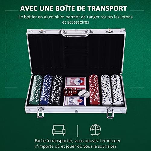 HOMCOM Mallette de Poker Coffret de Poker Complet avec 300 jetons 2 Jeux de Cartes + 2 clés Aluminium