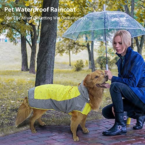 PETCUTE Imperméable pour Chien avec Réglable Capuchon,Imperméable Chien avec Bandes Réfléchissantes,Trou pour Harnais,Imperméable,Veste de Pluie pour Petit Moyen Gros Chiens,Manteau De Pluie Chien
