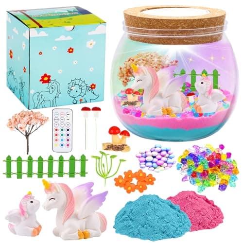 DAOUZL Cadeaux Licorne, Kit de Terrarium Licorne pour Enfant, Licorne Fille Kit Veilleuse, Bricolage Terrarium Plante Licorne Jouet, Kit d'art et d'artisanat, Licorne pour Cadeau Fille 3-12 Ans
