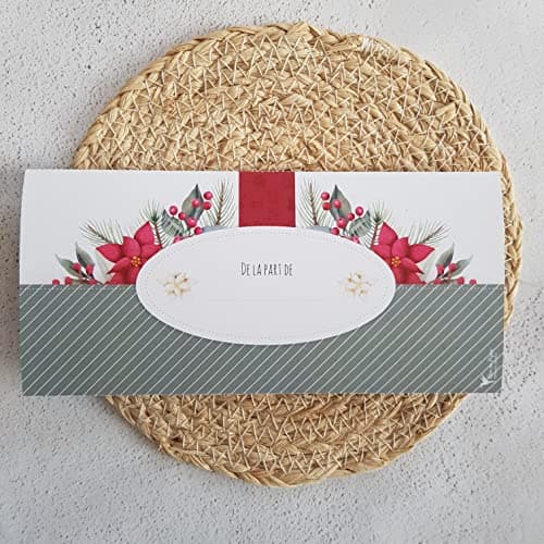 Enveloppe Noël Pochette carte cadeau pour chèque, argent, bons cadeaux (vouchers, billets d'avion, concert, soins), carte à offrir (motifs Noël Florale)