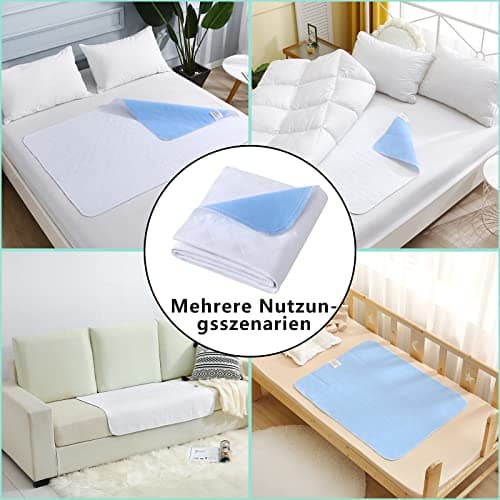 Aimtton Lot de 2 alèses d'incontinence lavables 86 × 132 cm en non-tissé absorbant imperméables et lavables, bleu/blanc