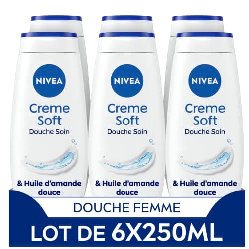 NIVEA Lot Crèmes douche Soin (6 x 250 ml), enrichie à la Vitamine C & E et Huile d'Amande douce, Soin corps hydratant qui nettoie respecte et renforce le microbiome pour peaux sèches