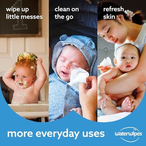 WaterWipes Lingettes Bébés Originales Exemptes De Plastique, 720 Unités (12 Paquets), Lingettes à Base d'Eau à 99,9 %, Non Parfumées pour les Peaux Sensibles