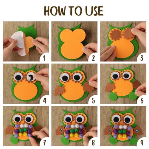 BETESSIN Loisirs Créatifs d'Automne et d'Hiver pour Enfant Bricolage Automne Mousse en Feutre avec Feuilles et Autocollant de Diamant Hibou Hérisson pour Halloween Thanksgiving Noël