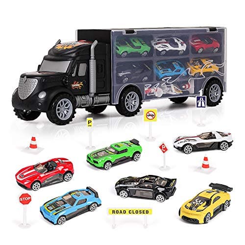 m zimoon Jouet de Camion de Transporteur de Voiture avec 6 Mini Voitures en Métal, Voiture Enfant Jouet Cadeau pour 3 4 5 6 Ans Garçons Filles Enfants