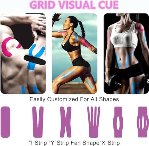ANAMPION Tape Kinesiologie 3 Rouleaux, 5cm*5m Bande Kinesiologie Tape pour la Physique, Imperméable Kinesio Tape pour Les Douleurs du Genou, Coude et l'épaule (Noir+Bleu+Couleur rose)