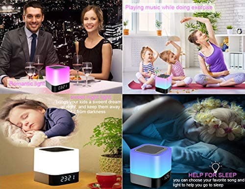 Enceinte Bluetooth Portable Enceintes Reveil Enfant Lumineux, Lampe de Chevet Chambre Veilleuses avec 48 Couleur pour Enfants Decoration Ado Chambre Salon, Idée Cadeau pour Femme Fille Homme Garcon