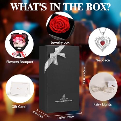 Cadeau Femme, Cadeaux Noel Femme, Cadeau Anniversaire Femme pour Elle - Collier Boîte Cadeau Bijoux Rose, Idee Fleur Cadeaux pour Maman Petite Amie Femme À Noël Saint Valentin Fête des Mères