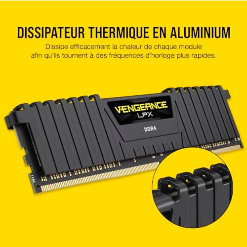 Corsair Vengeance LPX DDR4 RAM 32Go (2x16Go) Jusqu'à 3200MHz CL16 Intel XMP 2.0 Mémoire d'ordinateur - Noir (CMK32GX4M2E3200C16)