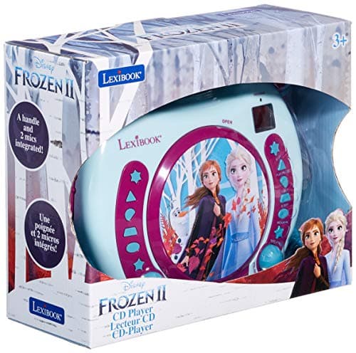 Lexibook Disney Frozen La Reine des Neiges Elsa Lecteur CD pour enfant avec 2 microphones jouets, prise écouteurs, à piles, Bleu/Blanc, RCDK100FZ