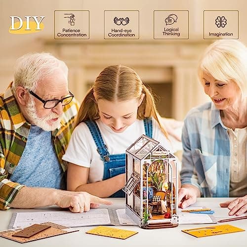 Rolife Book Nook Kit Maison Miniature à Construire Diy Maquette Adulte avec LED Lumières Décoration de Bibliothèque Livre Salon Booknook Puzzle 3D Bois Serre-Livres Diorama Idée Cadeau Femme