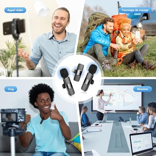 Qhot Micro Cravate sans Fil pour iPhone, Microphone Bluetooth Clip-on Lavalier sans Fil pour Enregistrement vidéo, Diffusion en Direct, Podcast, vlog, Youtube/TikTok (USB-C/ 2MIC)