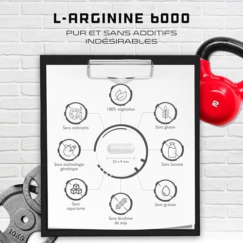 L-Arginine - 380 capsules végétaliennes - 6000 mg de L-Arginine HCL végétale par portion journalière (= 4980 mg de L-Arginine pure) - Acide aminé - Fortement dosé
