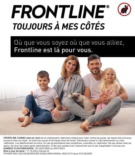 FRONTLINE Combo Chat - Anti Puces, Tiques & Poux - Contre Larves & Oeufs - Elimine & Tue - Protège L'Animal & L'Habitat - Jusqu'à 4 Semaines - Fabriqué En France - 3 Pipettes Application Spot On