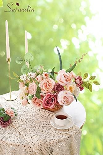 Serwalin Fleurs artificielles roses pour gâteau de mariage, fausses pivoines poudrées pour bouquets, centres de table, décoration d'intérieur, fête prénatale, fête prénatale, fleurs avec tiges