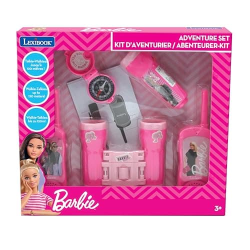 Lexibook, Barbie, Set d'aventurier pour Enfants, Talkie-Walkies 120m, Jumelles, Lampe Torche, Boussole, Rose, RPTW12BB