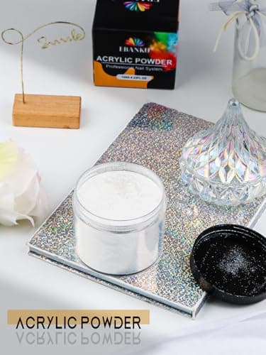 EBANKU Poudre acrylique à paillettes argentées, 120 g, poudre acrylique de grande capacité, poudre acrylique professionnelle, pour extension des ongles, sculpture des ongles, pas besoin