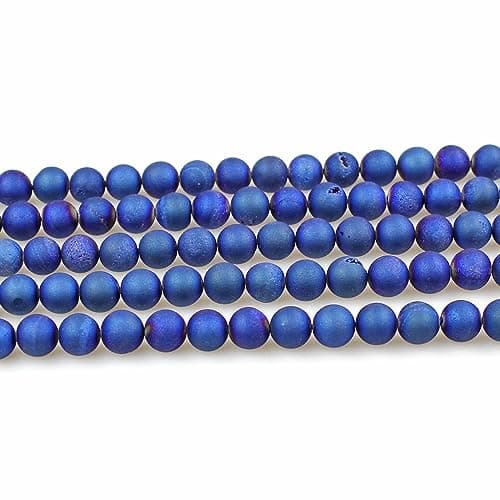MJDCB 10mm 35 pièces Géode Agate Bleu Perle Pierre Naturelle Ronde en Vrac Perles Semi Precieuse pour Fabrication de Bijoux de Bracelets et de Colliers