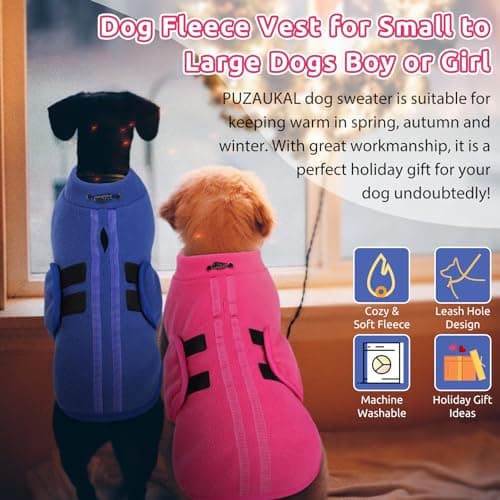 PUZAUKAL Pull pour Petit Chien,Pull-Overs pour Chien et Chat en Polaire Doux Veste Gilet Chien avec Harnais Pull Chaud pour Moyen Grand Chien Bleu(XS)