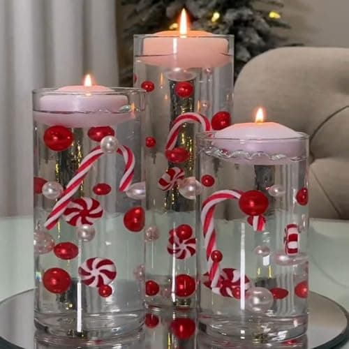 Viilich Lot de 6054 perles flottantes pour vase de Noël - Perles flottantes en gel de sucre d'orge (rouge et blanc)