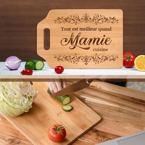 Cadeau Mamie, Cadeau Grand Mere Noel, Planche à Découper en Bambou Gravée, Cadeau Anniversaire Mamie, Idee Cadeau Mamie, Cadeau Grand Mere Cuisine, Cadeau Fete des Grand Mere Original