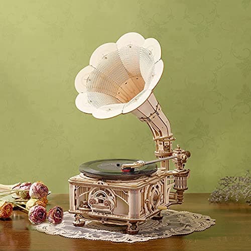 ROKR Puzzle 3D Maquette en Bois a Construire pour Adulte Enfants Maquette Gramophone Classique Kits de Modèles de Bricolage Construction Jouet, Modes Automatique et Manuel LKB01D