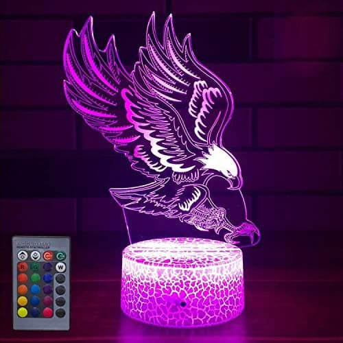 Illusion Optique 3D Aigle Nuit Lampe 16 Couleurs Changeantes Puissance USB Télécommande Contact Switch Lampe Décorative LED Lampe de Table Anniversaire Noël Cadeau Enfants Jouets
