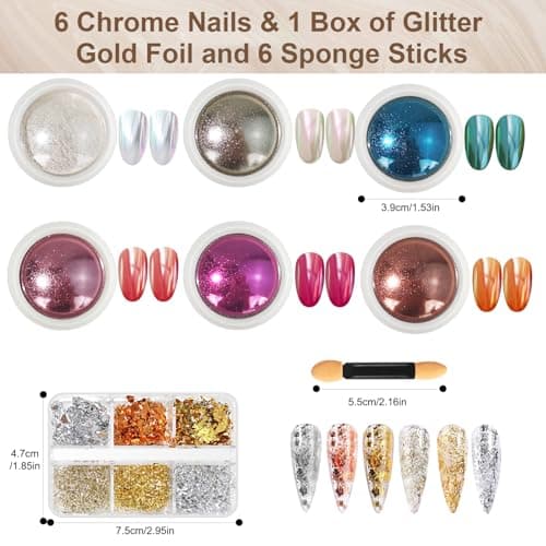 HavaCue 6 Couleurs Poudre Chrome Ongle Avec Feuille D'or Paillette Ongles Nail Art Pour La Décoration Poudre Chrome Nail Poudre Spoudre Effet Chrome Ongle Pour L'art de La Manucure Bricolage Manucure