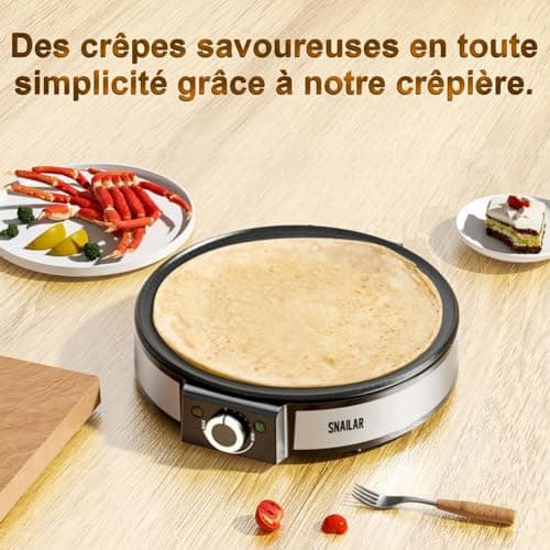Crêpière électrique, 1200w crêpière sans colle pour la maison, contrôle de la température, acier inoxydable - facile à nettoyer et comprend un diviseur de pâte et une spatule