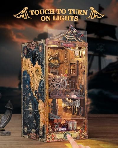 Quanquer DIY Book Nook Kit pour Adultes_avec Protection Anti-poussière et lumière LED 3D Maison de poupées Miniature en Bois BookNook Fantasy_Creativity Cadeau pour Ados (Age of Sail)