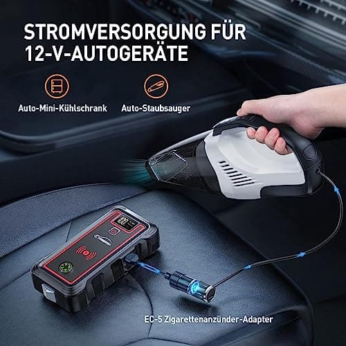 YABER Booster Batterie, 3500A 23800mAh Portable Jump Starter (Tout Gaz ou 8,0 L Diesel), Chargeur sans Fil avec Lamp LED, Écran LCD, Marteau de Sécurité, Boussole
