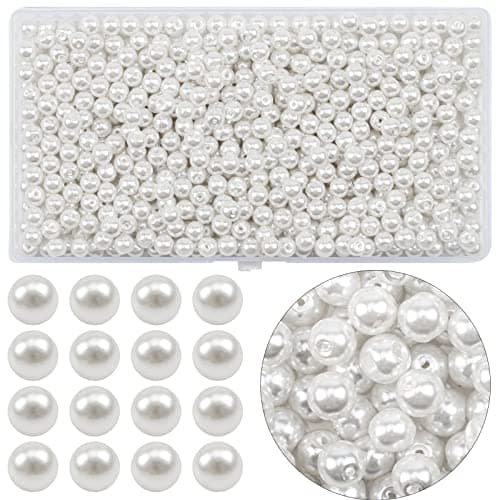 RUBY 270 Pièces Perles de Verre Blanche Perles Rondes 8MM avec Trou pour DIY Artisanat Colliers Bracelets Fabrication de Bijoux