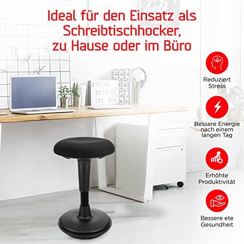 Dynaseat Tabouret ergonomique réglable en hauteur pour s'asseoir et se tenir debout (noir, version 45-65) - Tabouret de bureau ergonomique - Tabouret de bureau avec effet oscillant - Aide à la