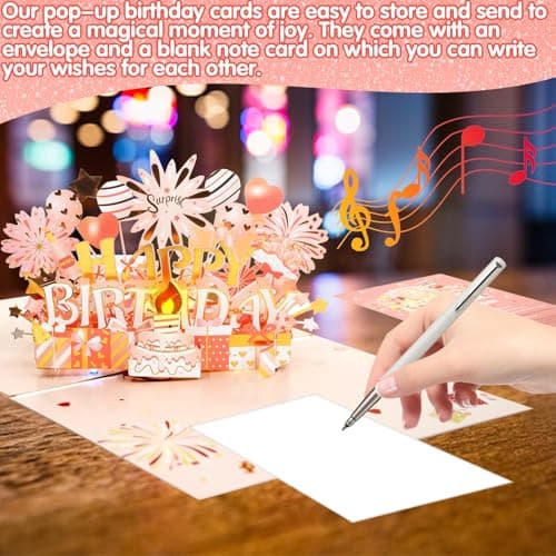 Cartes d'anniversaire avec Musique et Lumière, Carte Anniversaire Musicale-Pop-Up, Carte Vœux Pop Up 3D avec Enveloppe, Blowable LED Lumière Bougie Carte d'anniversaire, Cartes d’Anniversaire Femmes