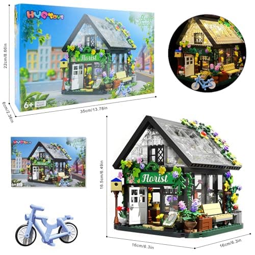 Ulikey Construction de Magasin de Fleurs avec Lumières, Fleurs House Kit de Construction, Jardin de Fleuriste de Blocs de Construction, Créatifs Fleurs de Magasin pour Enfants Noël Cadeau