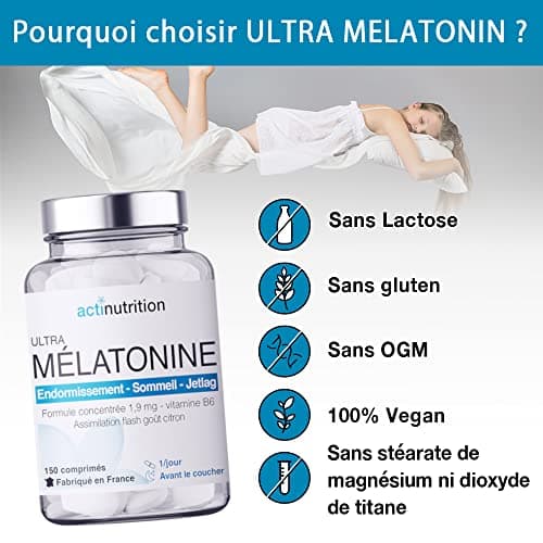 Mélatonine 1,9mg - 150 nuits : Action Rapide - Régulateur de l’horloge biologique | Pulsions de grignotage | Fabriqué en France | Endormissement serein | Réveil lucide