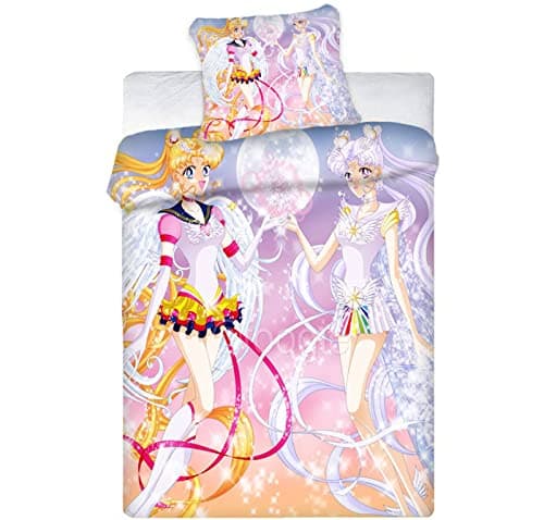 Bfrdollf Sailor Moon Parure de lit 135 x 200 cm, pour fille, motif de l'anime du Japon, 100 % microfibre douce, avec taies d'oreiller, fermeture éclair pour enfants (5, double 200 x 200 cm)