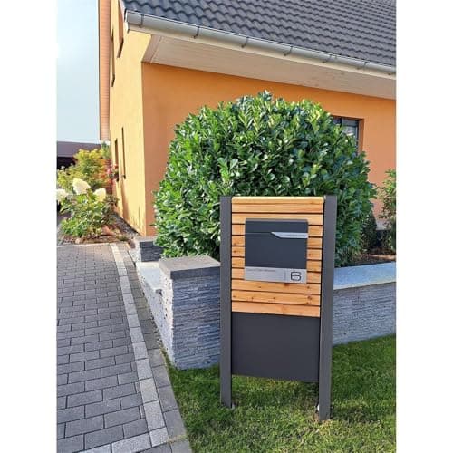 Metzler Boîte aux Lettres Murale avec Porte-nom, Design Moderne avec Compartiment à journaux Anthracite RAL 7016, Personnalisable avec Plaque Nominative en Acier Inoxydable V2A | Modèle Siebert...
