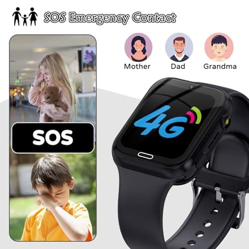 Fenamor 4G Montre Connectée Enfant GPS, 1.83" Montre Telephone avec Sim, SOS, 7 Jeux Montre Enfant Connectée, Montre Intelligente Enfant, Cadeaux de Noël pour garçons et Filles (Noir)