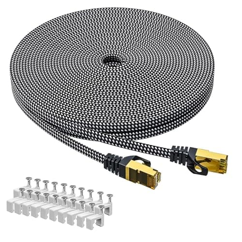 ARISKEEN Cat 8 Câble Ethernet 10M, Cat8 Tressé Plat Haut Débit (40Gbps 2000Mhz/s) Gigabit Rj45 STP Câble Blindé Internet Réseau Lan Patch pour Modem Routeur Ordinateur TV PC