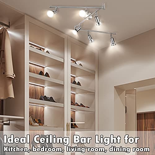 wowatt Spots de Plafond Orientable - Pivotants Plafonnier Industriel Plafonnier 6 Spots Luminaire Spot Nikel Mat Douille GU10 pour Cuisine Chambre Salon Couloir Salle à manger Sans Ampoules
