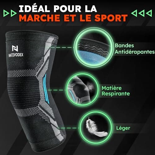 NativoDex Genouillère de Compression - Genouillère de Sport pour Homme et Femme - Genouillères médicales pour Ligaments, Tendinite, Douleurs Articulaires