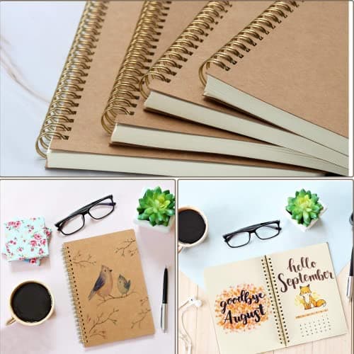 VEESUN A5 Cahiers Classique Lot de 4 avec Reliure Double Spirale, Bloc Note Notebook Carnet Dessin Kraft Couverture Convient pour L'école L'écriture Garçons Filles et Enseignants, 80 Feuilles Blanche