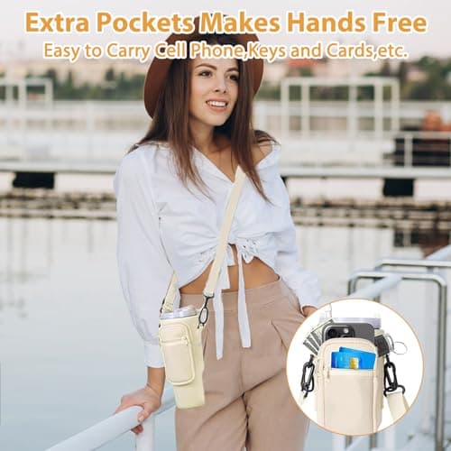 Sac Compatible avec Stanley Cup,Accessoire Compatible avec Stanley Cup,Porte-Bouteille d'eau avec Sangle RéGlable 40 Oz 30 Oz Adapté pour la Randonnée,Les Voyages,Le Camping (Blanc Cassé)