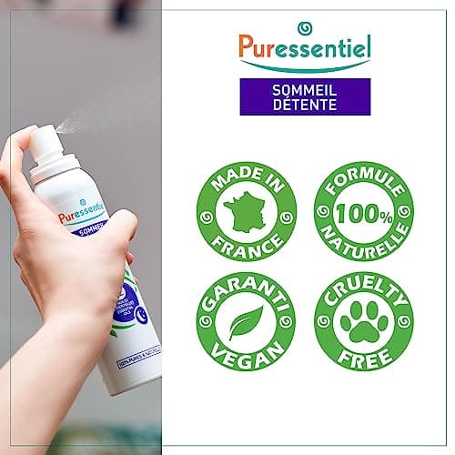Puressentiel - Spray Aérien Sommeil et Détente - aux 12 Huiles Essentielles relaxantes 100% Pures et Naturelles - Aide à calmer les tensions et favorise le sommeil réparateur - 75 ml